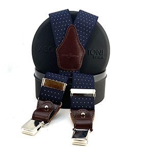 Bretelle Elastico Blu Pois <br/>Pelle T.Moro H 3.6 cm