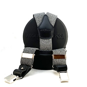 Bretelle Elastico Melange Grigio<br/> Pelle Nera H 3.6 cm