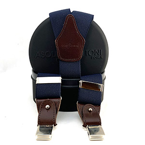 Suspenders Elastic Nidino Navy <br/> Leather Brown H 3.6 cm