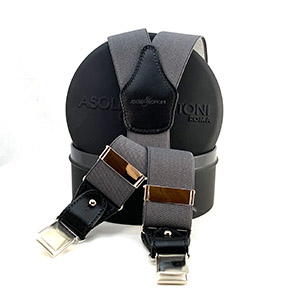 Bretelle Elastico Nidino Grigio<br/>Pelle Nera H 3.6 cm