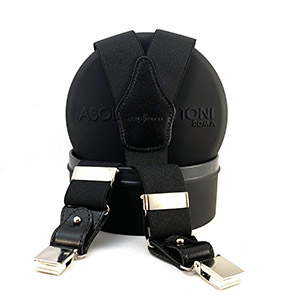 Suspenders Elastic Nidino Black <br/>  Leather Black H 3.6 cm